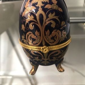 NEW Egg Trinket Box Fabrege Style Blue Gold decorative accent table small